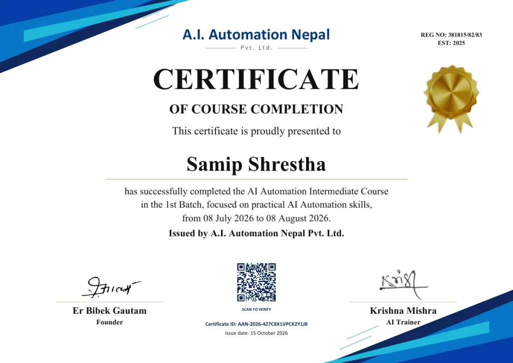 Course completion certificate — Samip Shrestha