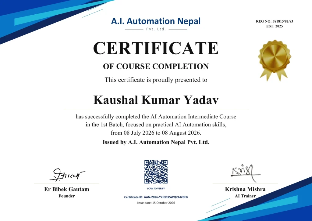 Course completion certificate — Kaushal Kumar Yadav