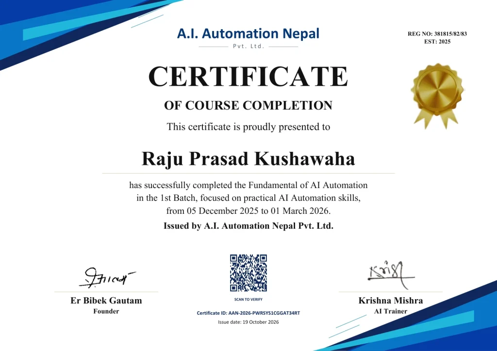 Course completion certificate — Raju Prasad Kushawaha